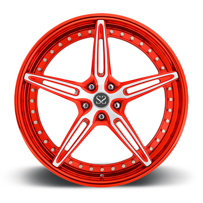 جنوط ألمنيوم مزورة باللون الأحمر مكونة من قطعتين مخصصة لجنوط سيارة فيراري / ريم مقاس 22 بوصة مقاس 5x114.3