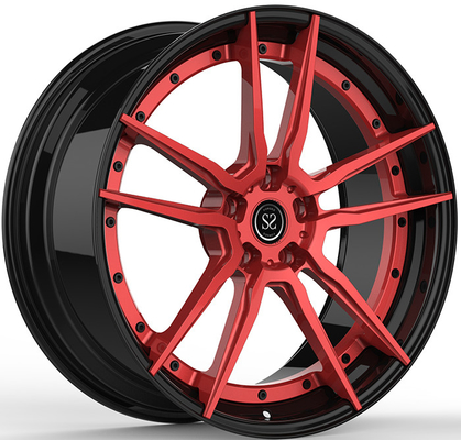 يصلح لسيارات BMW Z4 Staggered مقاس 19 بوصة باللون الأحمر + الأسود اللامع 2-PC عجلات ألمنيوم مزورة
