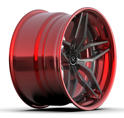 عجلات متداخلة من 3 قطع باللون الرمادي والأحمر لحافات السيارة المصنوعة من السبائك المعدنية مقاس 20 بوصة