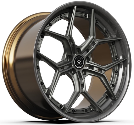 جنوط سيارة فاخرة مقاس 20x9 ET35 / 20x10 ET40 / 5x112 / 66.6 قرص رمادي وبرميل برونزي ساتان، جنوط ذات قطعتين للسيارات العالمية