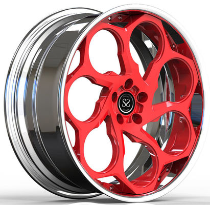 20x10ET20/ 5x112/66.6 Red Disc and Polished Lip Custom 2-PC Forged Rims